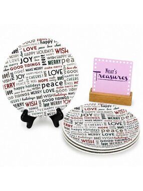 The Cellar Macy's HOLIDAY SAYINGS Words Oven Safe Porcelain 9" Plates Set 4 NEW